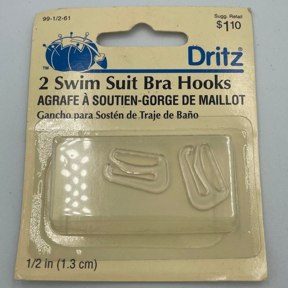 Dritz Vintage Swim Suit Bra Hooks 2 pc clear New In Box
